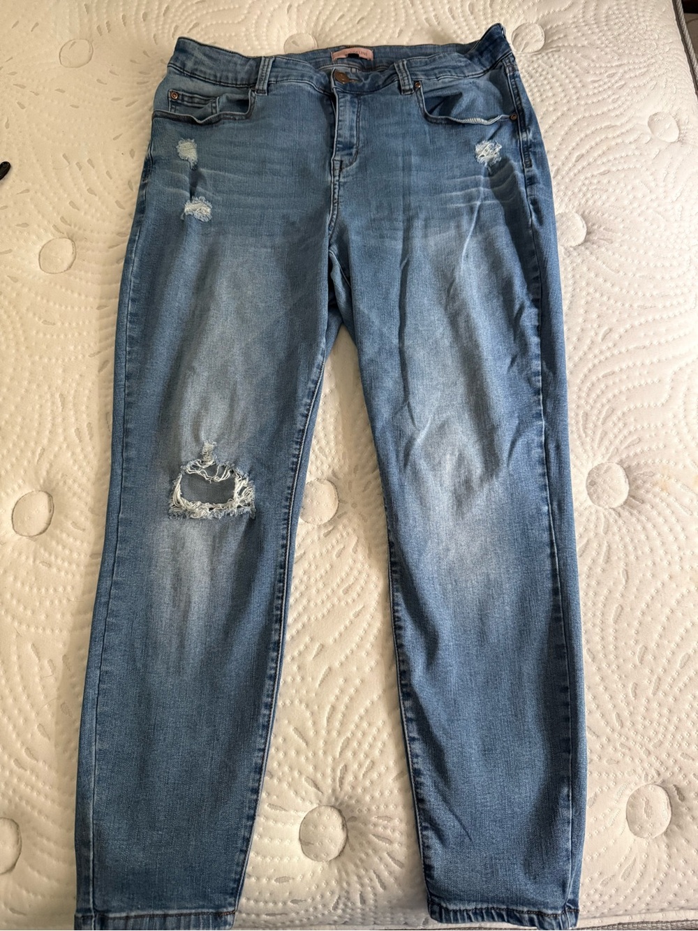 Light Blue Distressed Ankle Jeans - Women